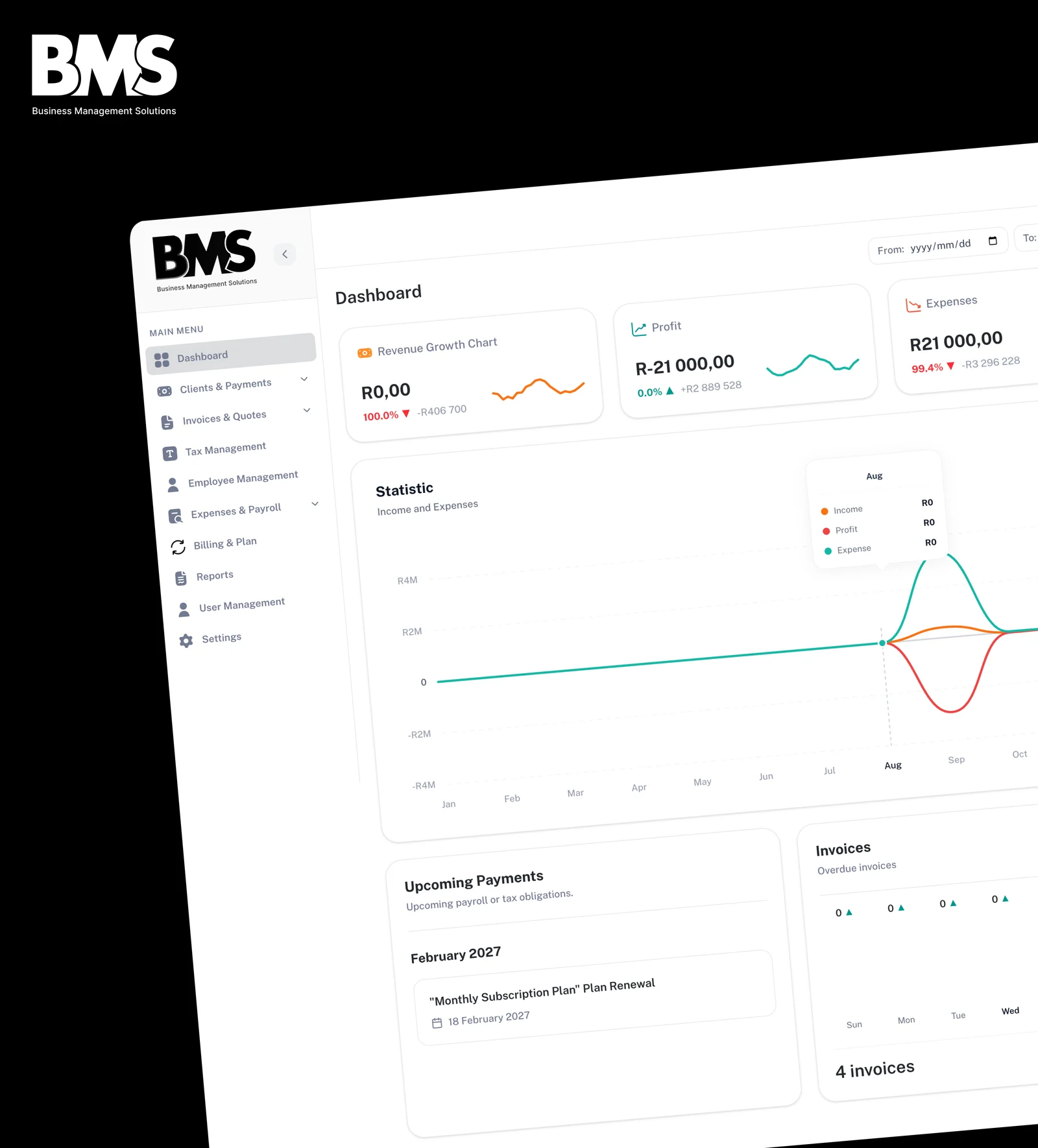BMS – Business Management Solutions dashboard preview